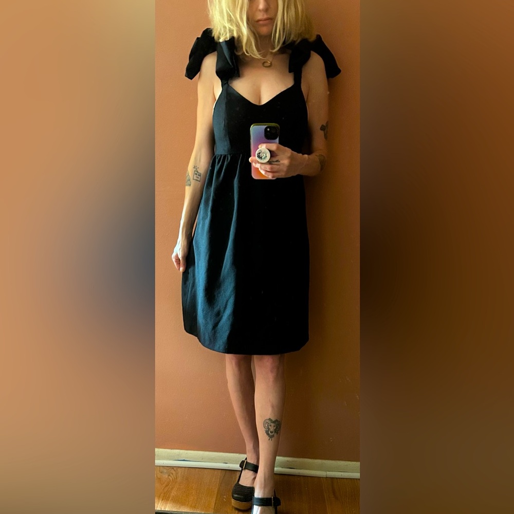 BUILT BY WENDY Little Black Dress With Big Embellishment Bows.
